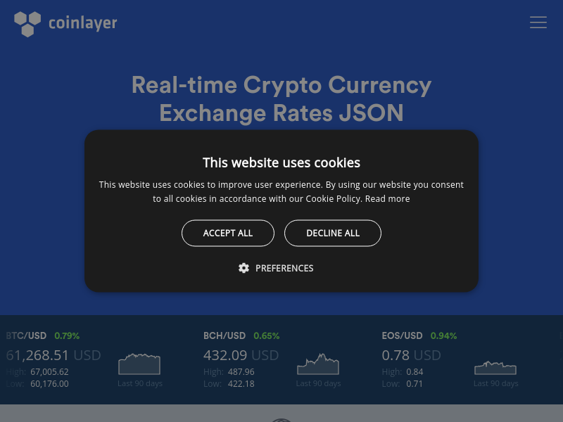 Screenshot of coinlayer website