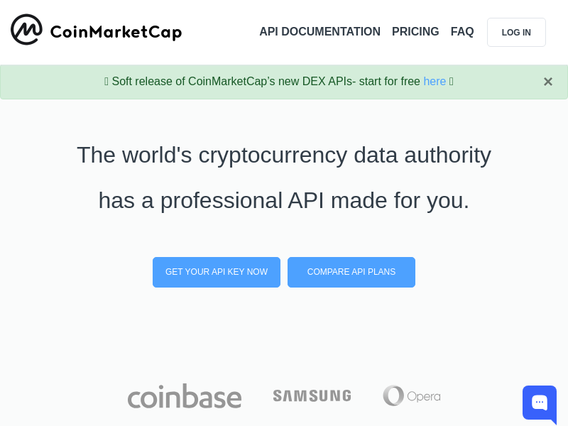 Screenshot of CoinMarketCap API website