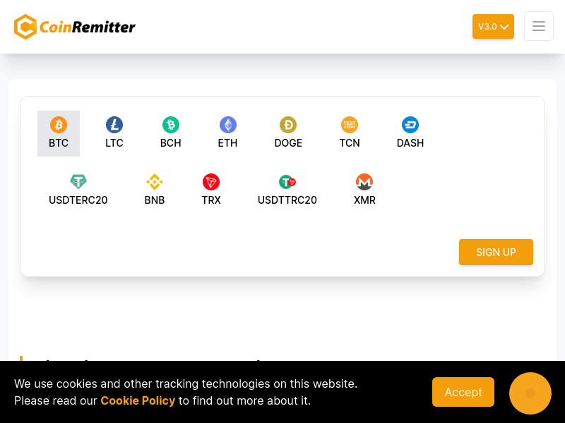 Screenshot of Coinremitter API website