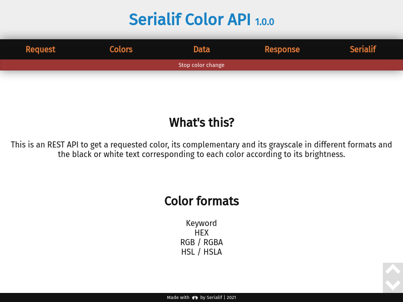 Screenshot of Color API by Serialif website