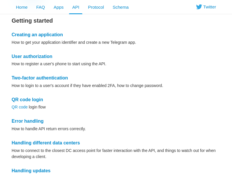 Screenshot of Telegram API website