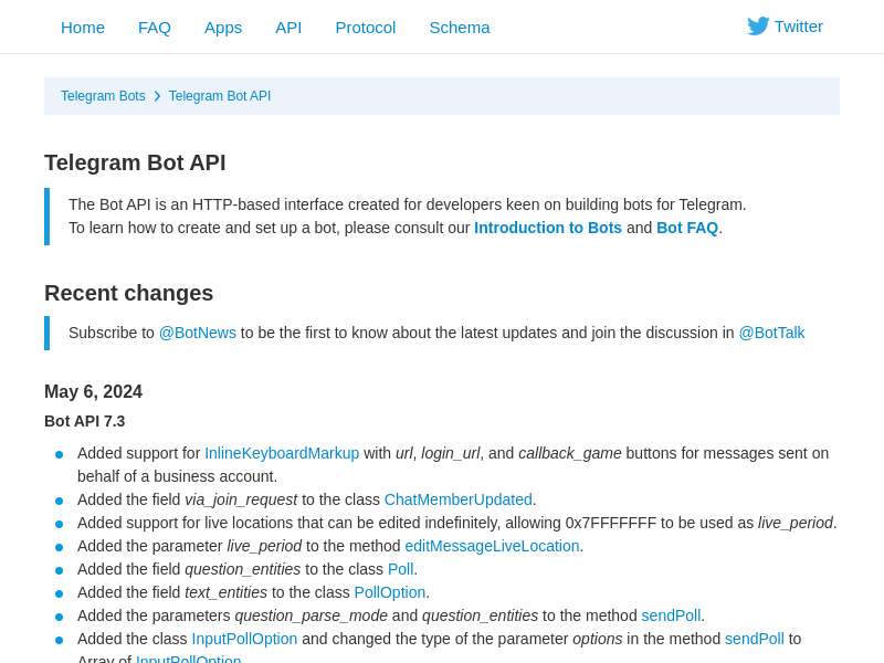 Screenshot of Telegram Bot API website