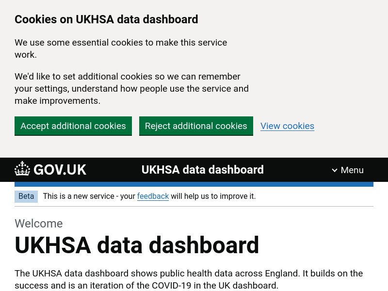 Screenshot of UK Coronavirus Data website