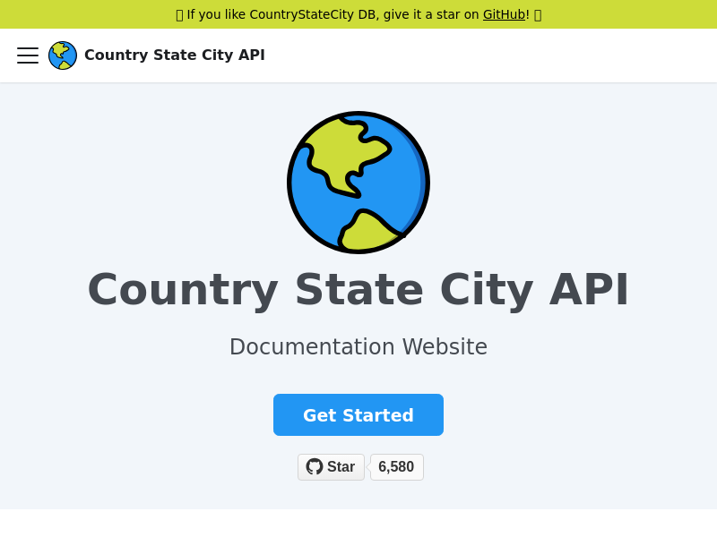 Screenshot of CountryStateCity API website