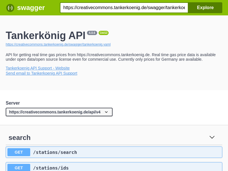 Screenshot of Tankerkoenig API website