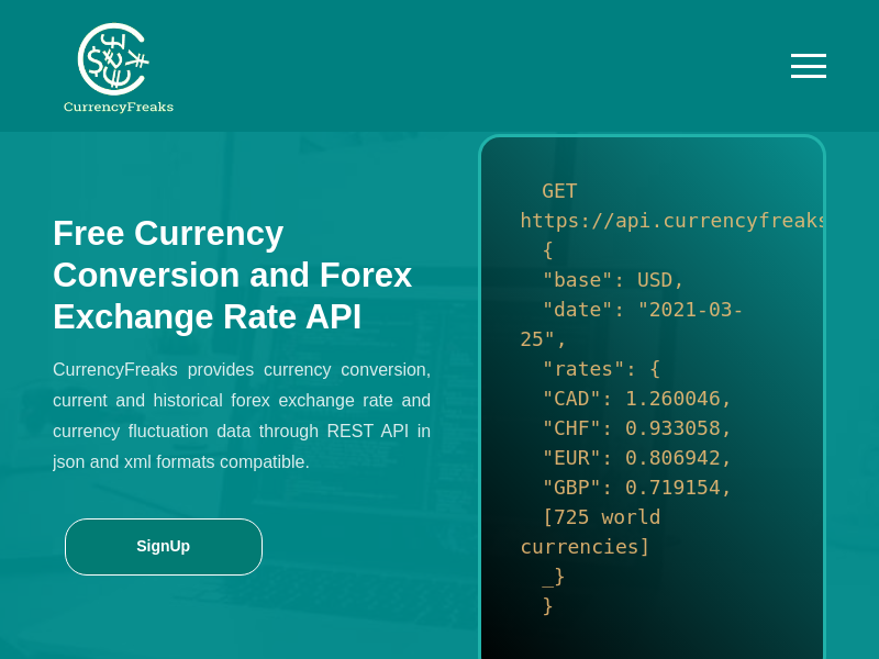 Screenshot of Currency Freaks website