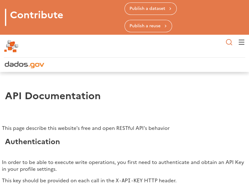 Screenshot of dados.gov.pt API website