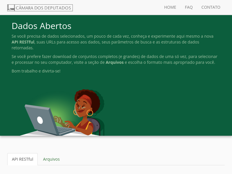 Screenshot of Camara dos Deputados API website