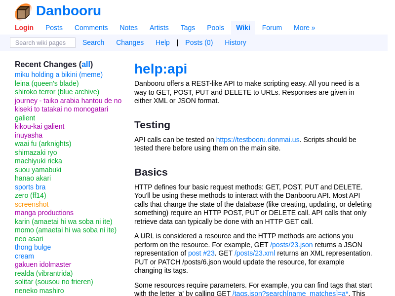 Screenshot of Danbooru API website