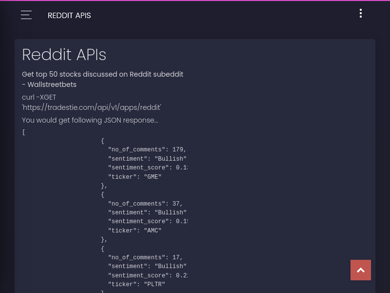 Screenshot of NBShare Reddit API website