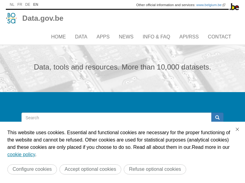 Screenshot of data.gov.be website