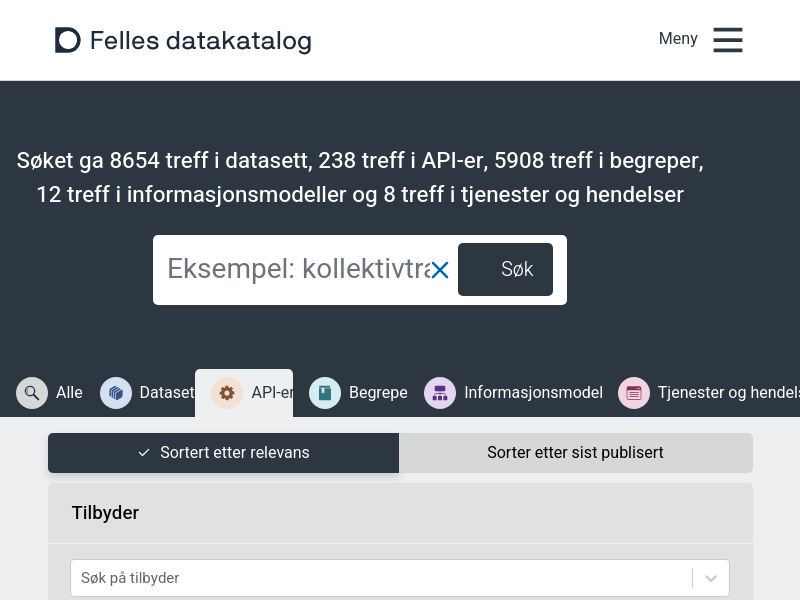 Screenshot of Open Data Norway website