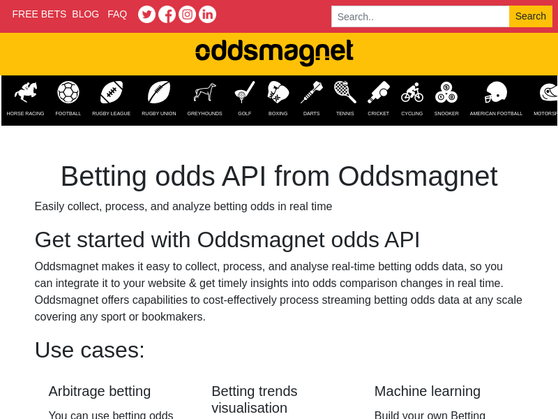 Screenshot of Oddsmagnet website