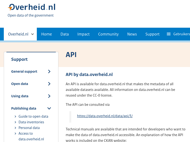Screenshot of Open Data API website