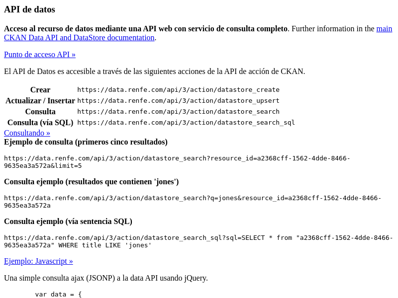 Screenshot of RENFE Open Data website