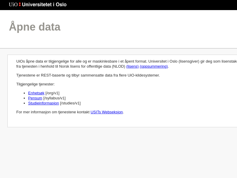 Screenshot of UiO Data website