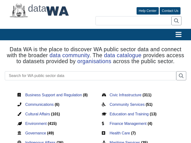 Screenshot of WA Open Data Portal website