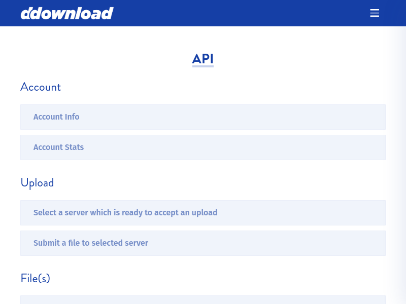 Screenshot of dDownload API website