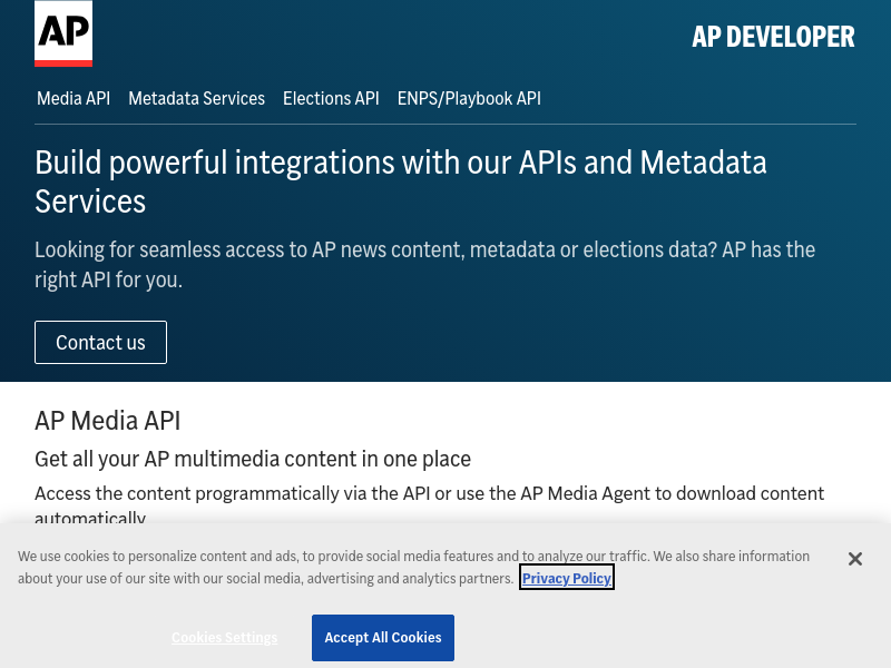 Screenshot of APIs by Associated Press website