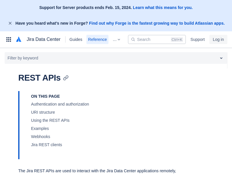 Screenshot of Atlassian Jira REST API website