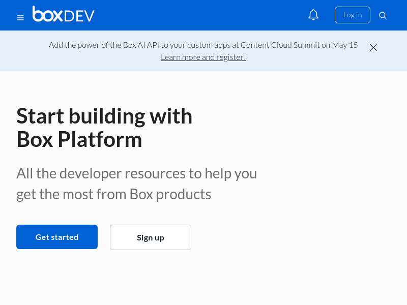 Screenshot of Box API website