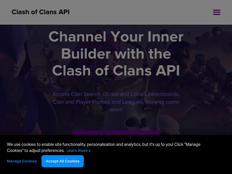 Screenshot of Clash of Clans API website