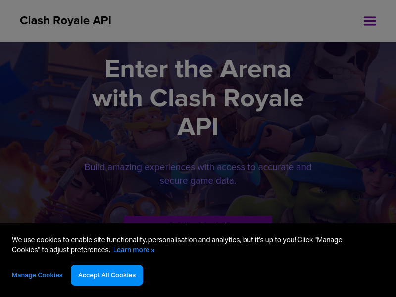 Screenshot of Clash Royale API website