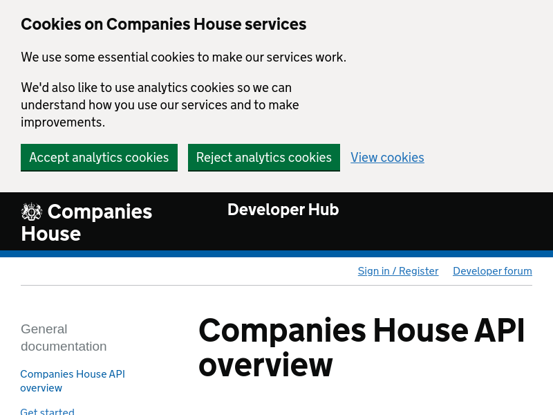 Screenshot of company-information website