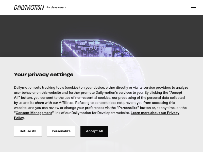 Screenshot of DailyMotion API website