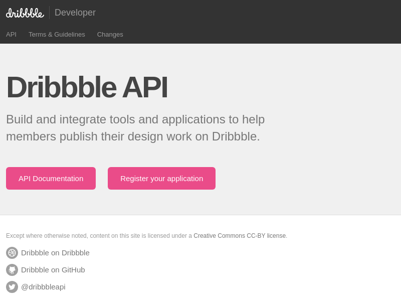 Screenshot of Dribbble API website