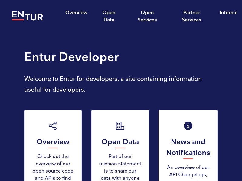 Screenshot of Entur API website