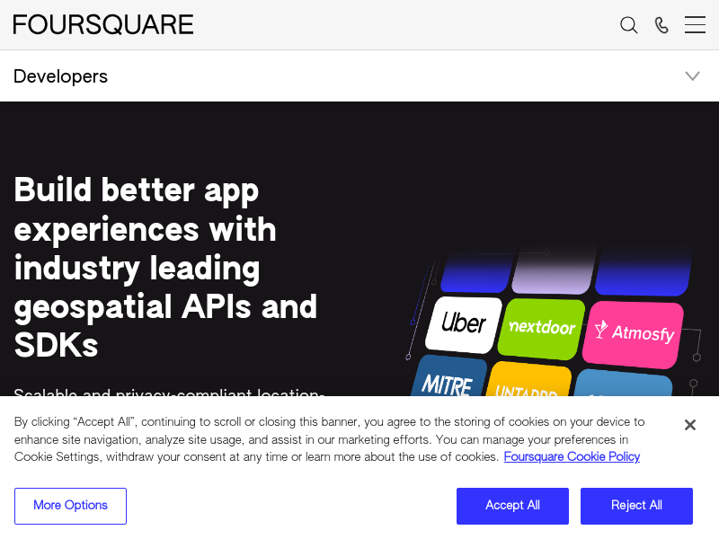 Screenshot of Foursquare API website