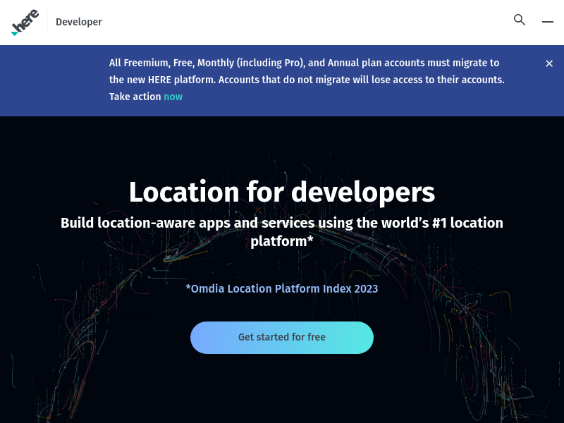 Screenshot of HERE API website