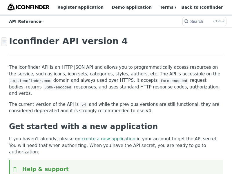 Screenshot of Iconfinder API website
