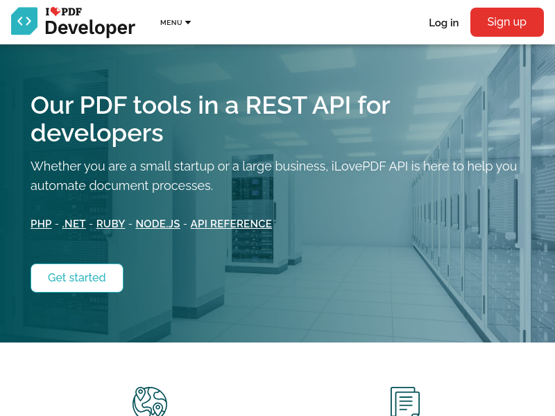 Screenshot of ilovePDF API website