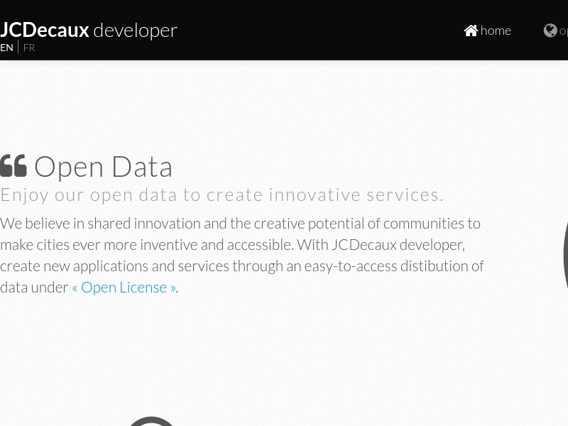 Screenshot of JCDecaux API website