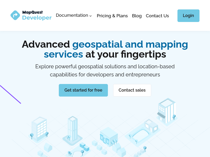 Screenshot of MapQuest API website