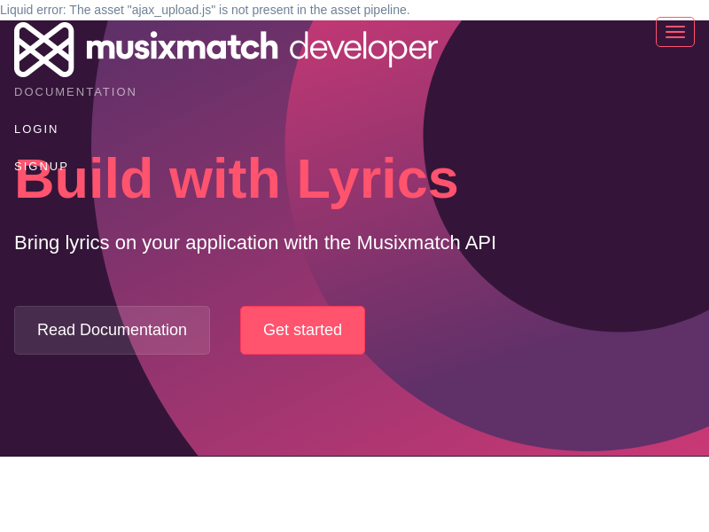 Screenshot of Musixmatch API website