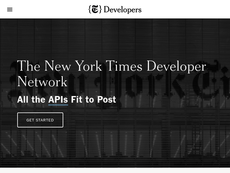 Screenshot of The New York Times API website