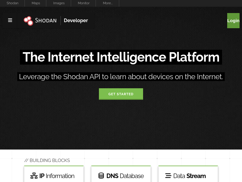 Screenshot of Shodan API website