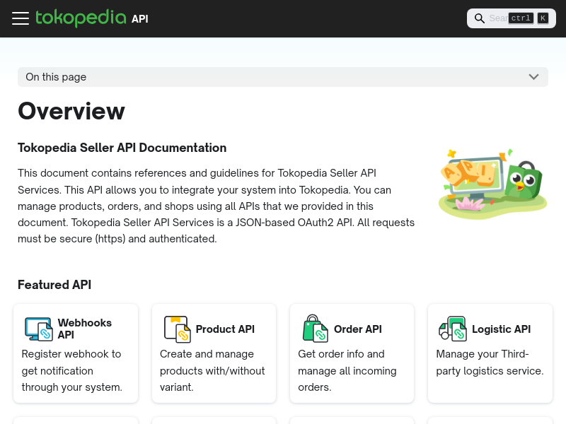 Screenshot of Tokopedia Open API website