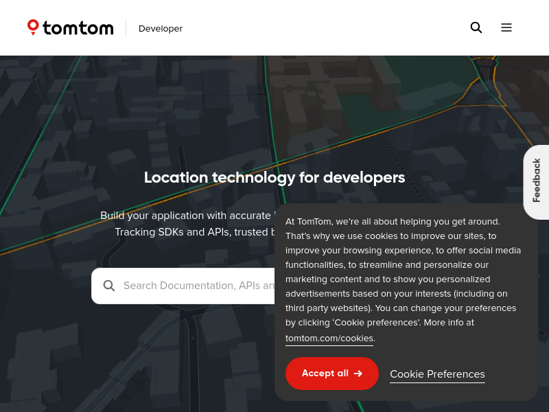 Screenshot of TomTom Maps APIs website