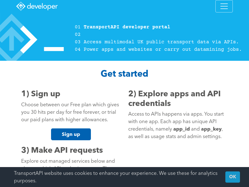 Screenshot of TransportAPI website