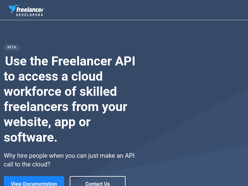 Screenshot of Freelancer API website