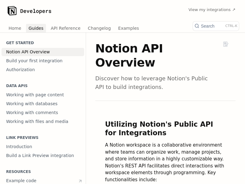 Screenshot of Notion API website