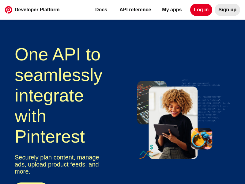 Screenshot of Pinterest API website