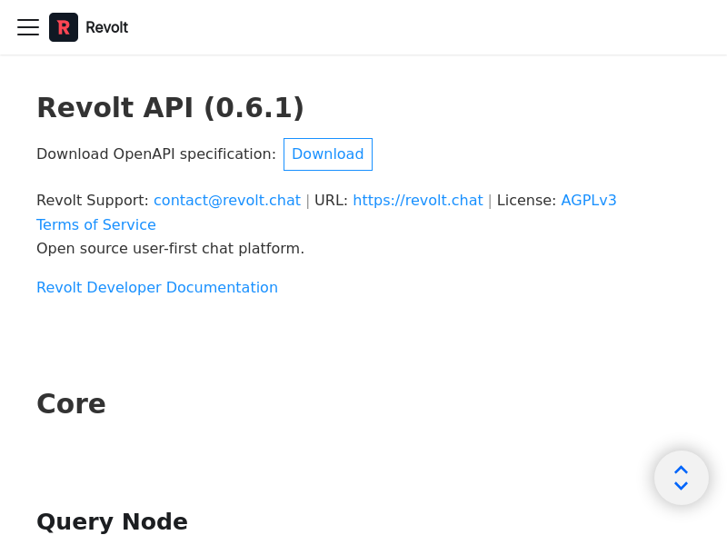 Screenshot of Revolt API website