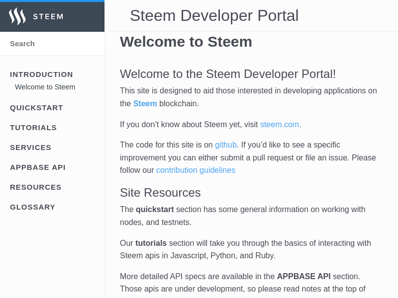 Screenshot of STEEM API website
