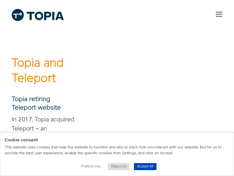 Screenshot of Teleport API website