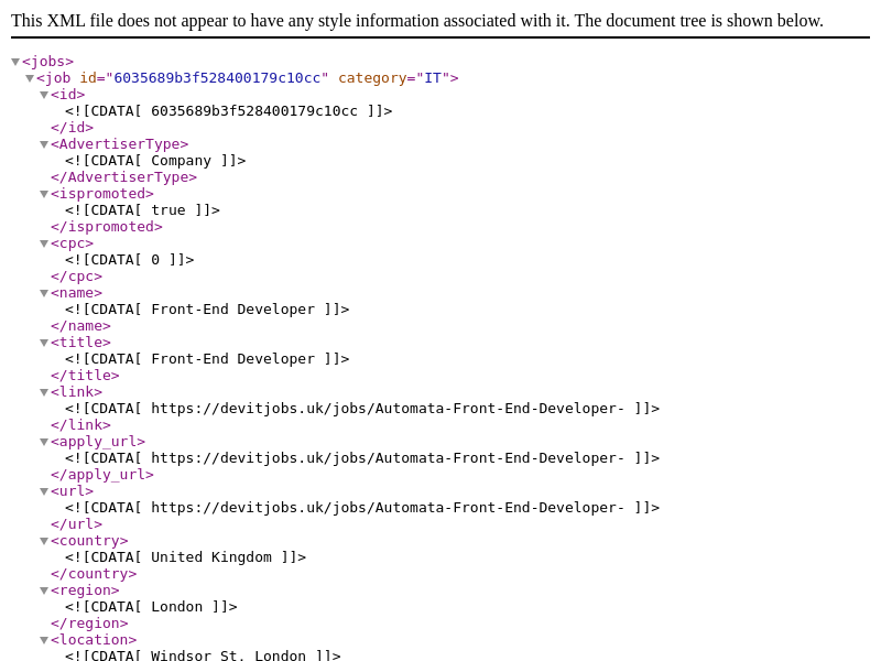 Screenshot of IT Jobs API website